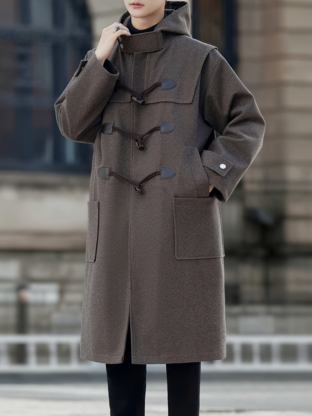 Trench long pour homme, à capuche, café