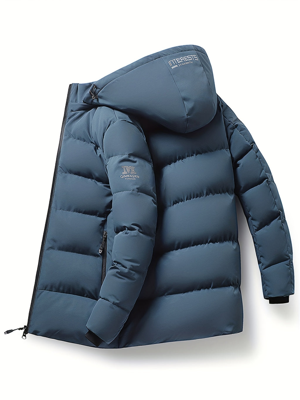 Manteau matelassé pour homme, à capuche, paon bleu