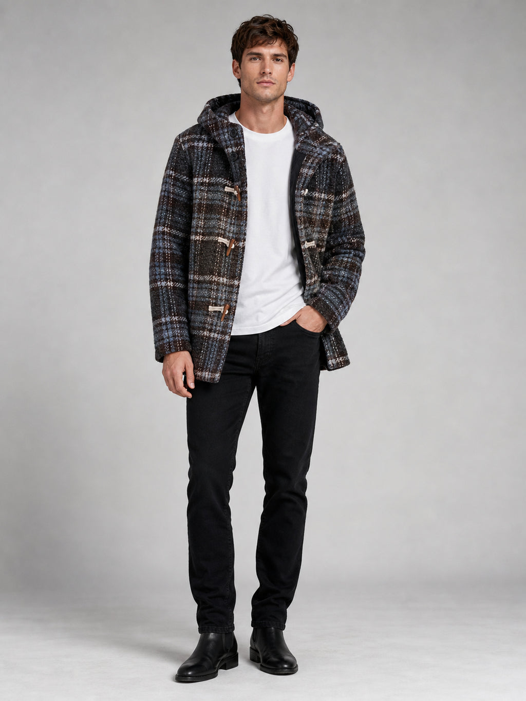 Veste pour homme, coupe-vent, à capuche, café