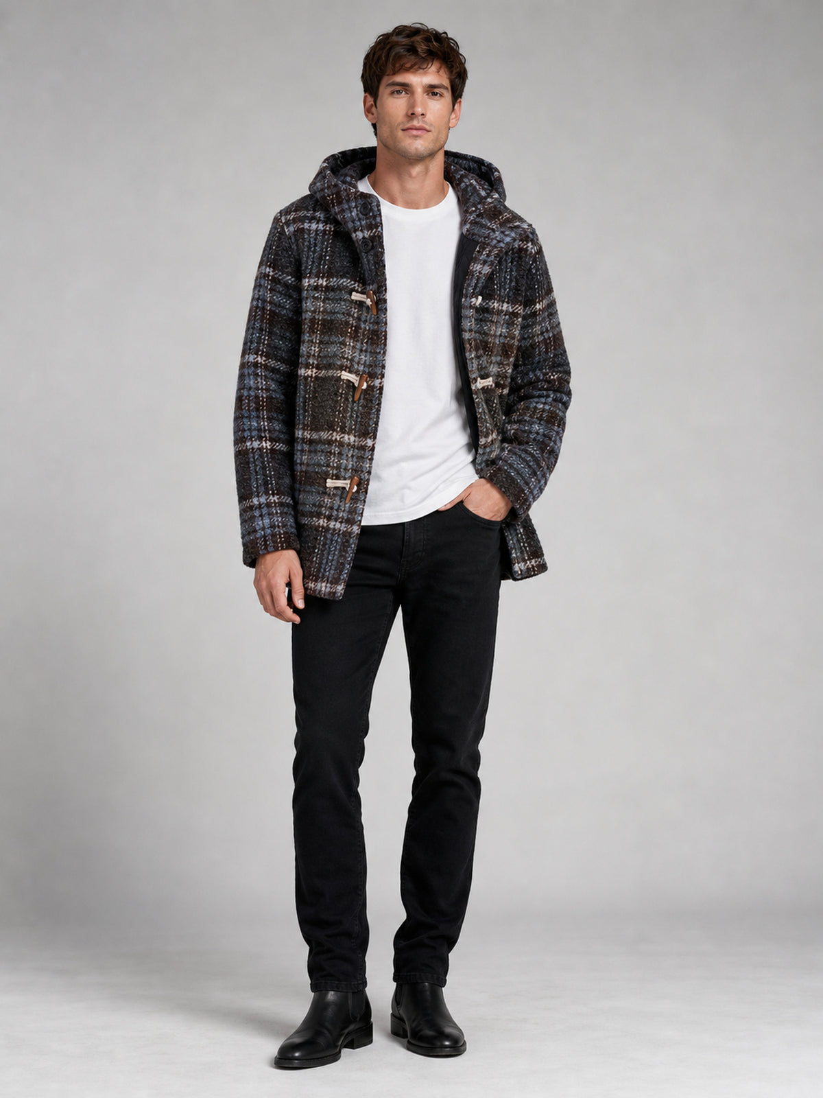 Veste pour homme, coupe-vent, à capuche, café