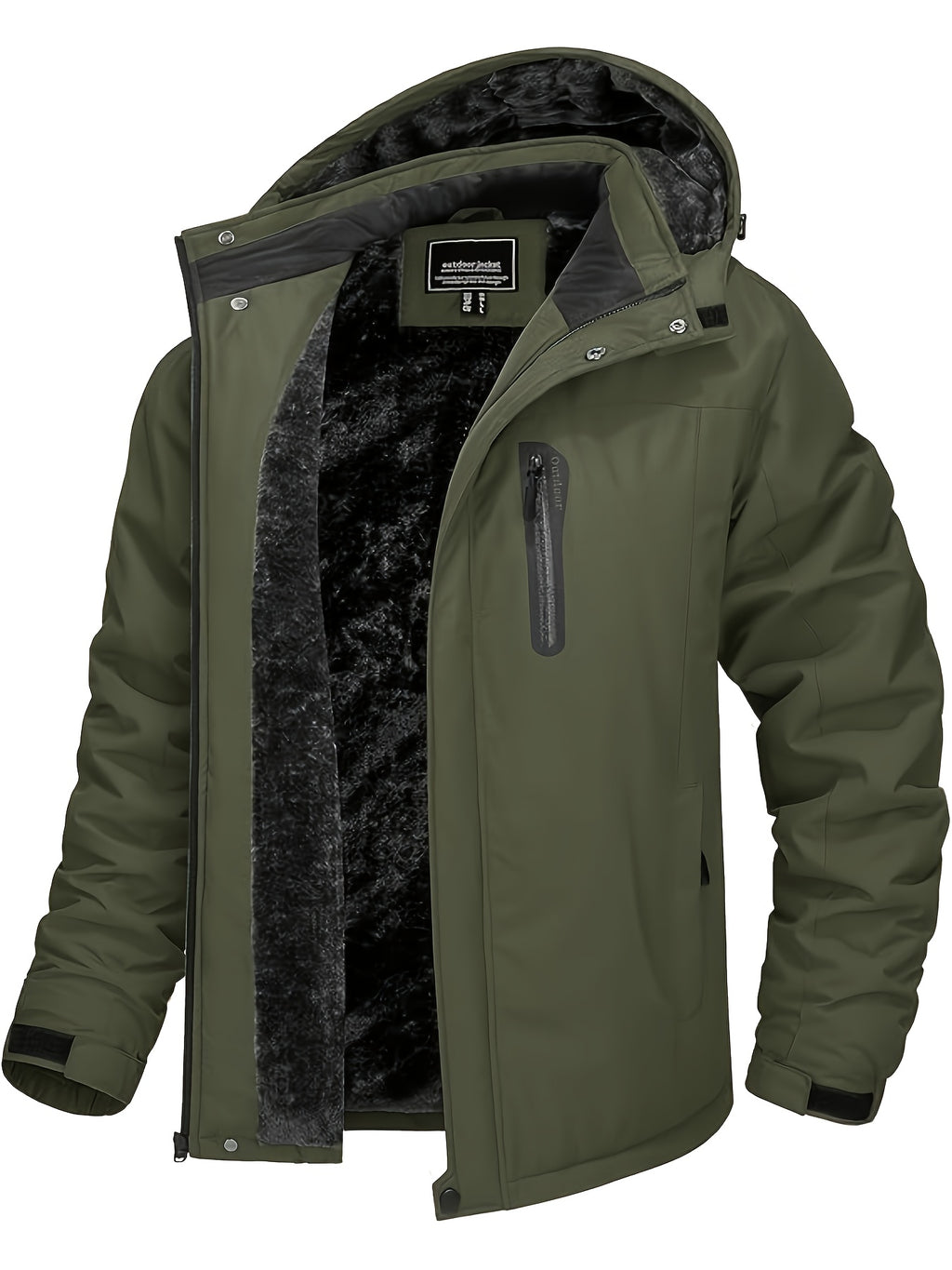 Veste pour homme, capuche amovible, vert militaire
