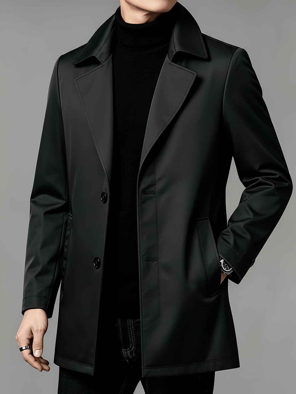 Trench pour homme, à revers, col montant