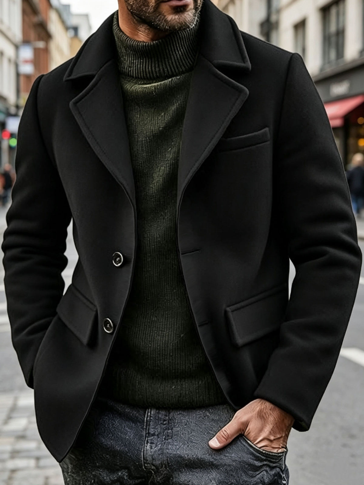 Manteau pour homme, à revers, col montant