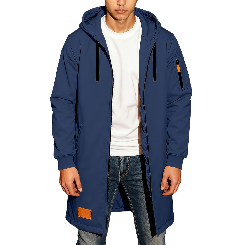 Veste long pour homme, à capuche, noir