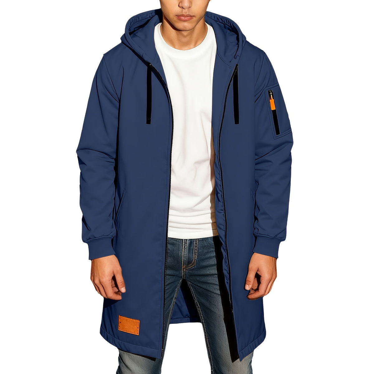 Veste long pour homme, à capuche, noir