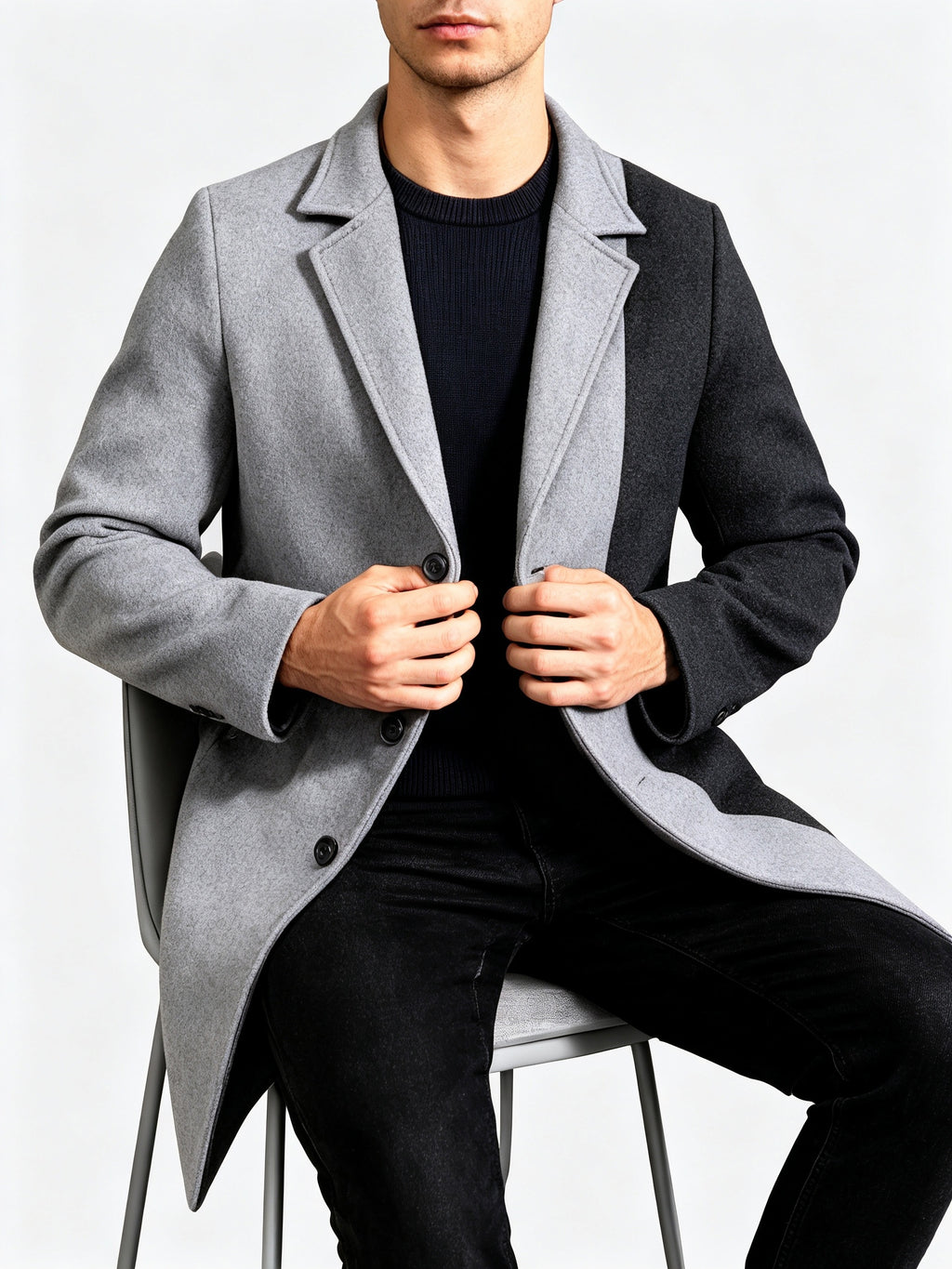 Manteau pour homme, tweed, à revers, col montant