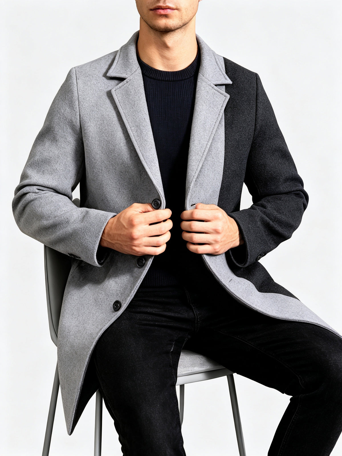 Manteau pour homme, tweed, à revers, col montant
