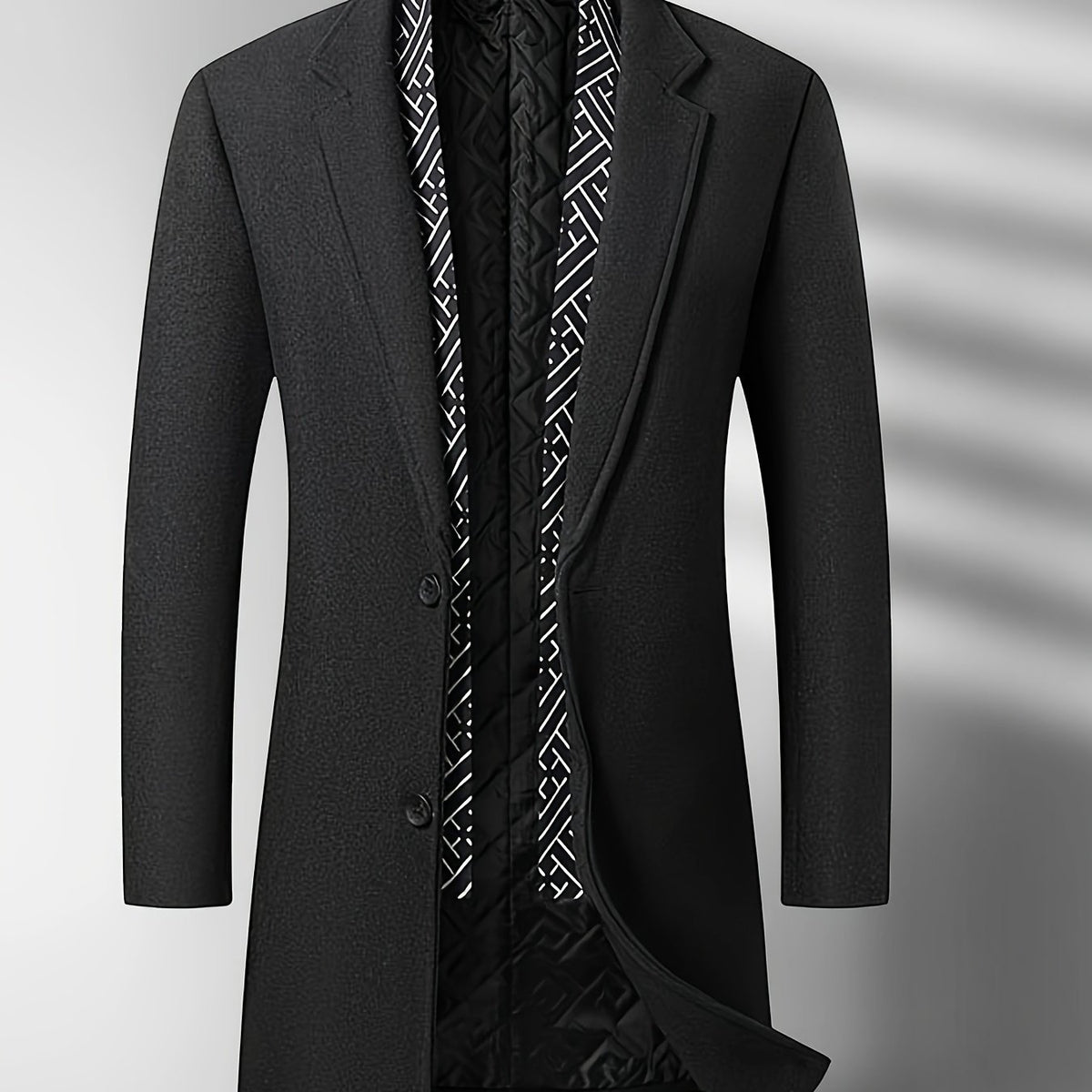 Manteau en laine mi-long, 50 % laine, tweed, coloris noir, détail Image