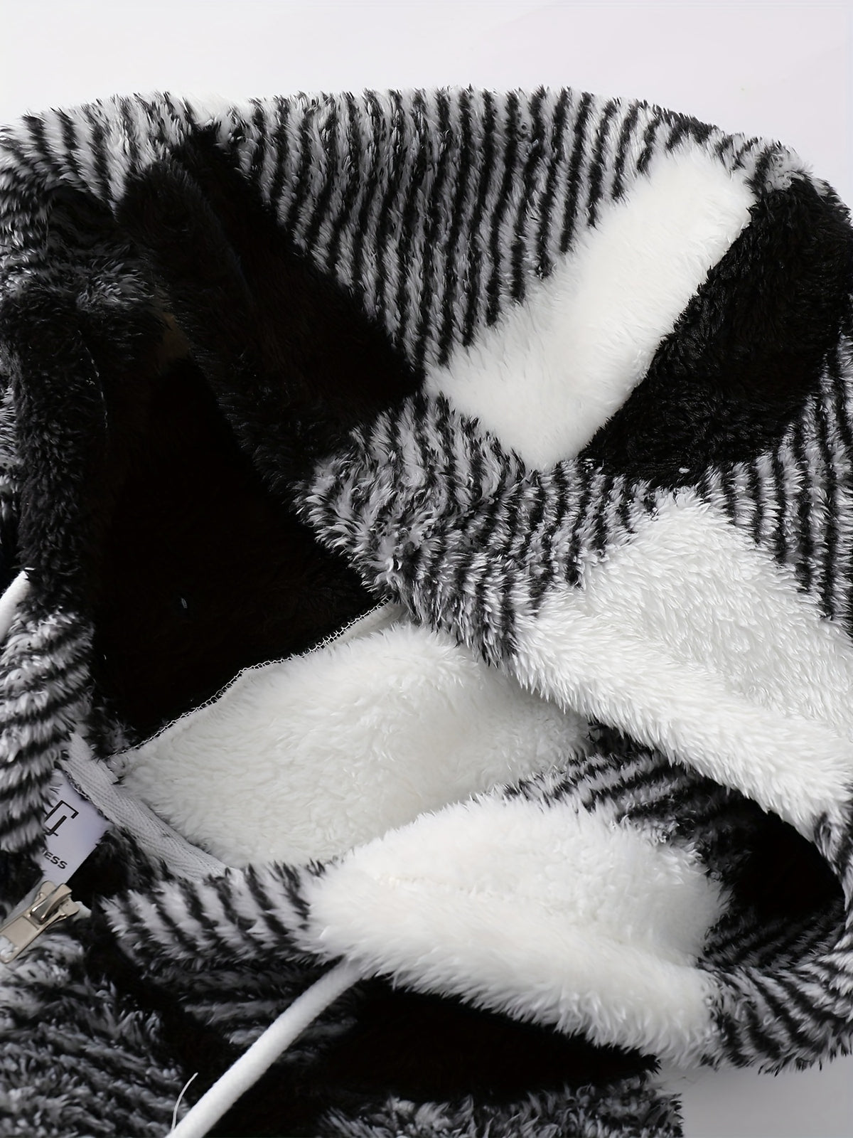 Veste pour homme, polaire, à capuche, carreaux noir et blanc