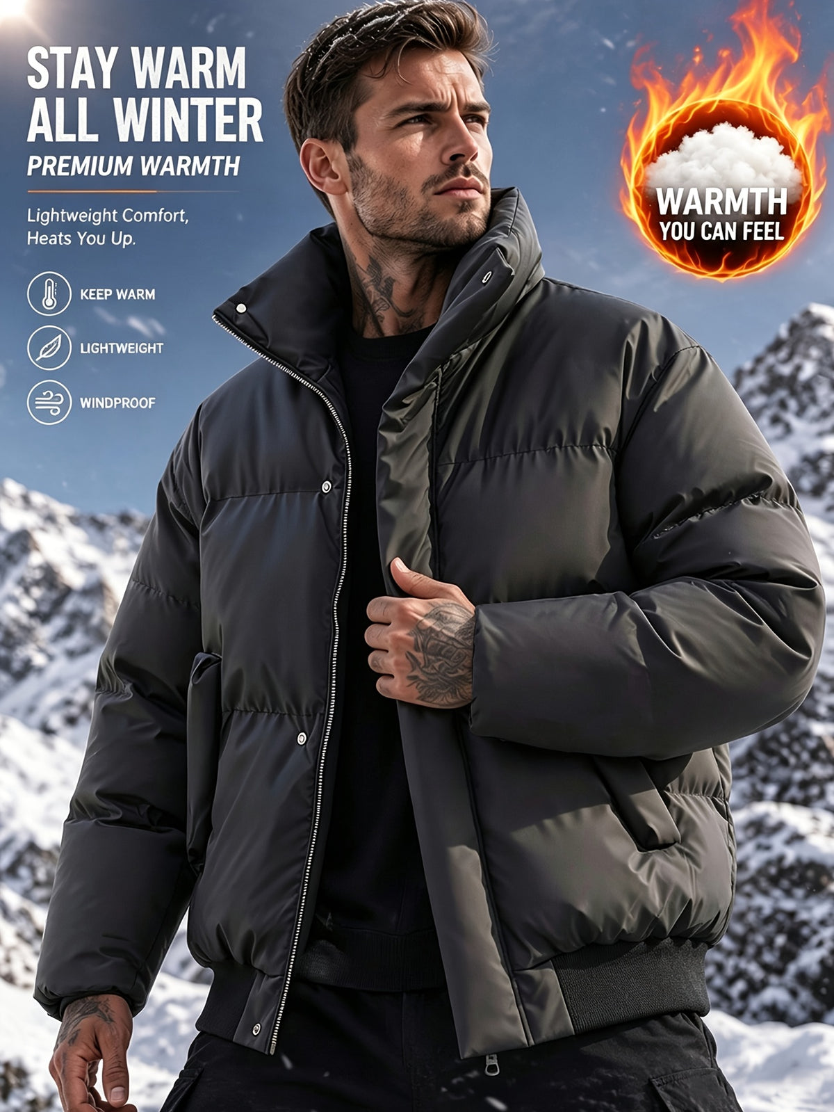 Manteau matelassé pour homme, coupe-vent, à revers, abricot