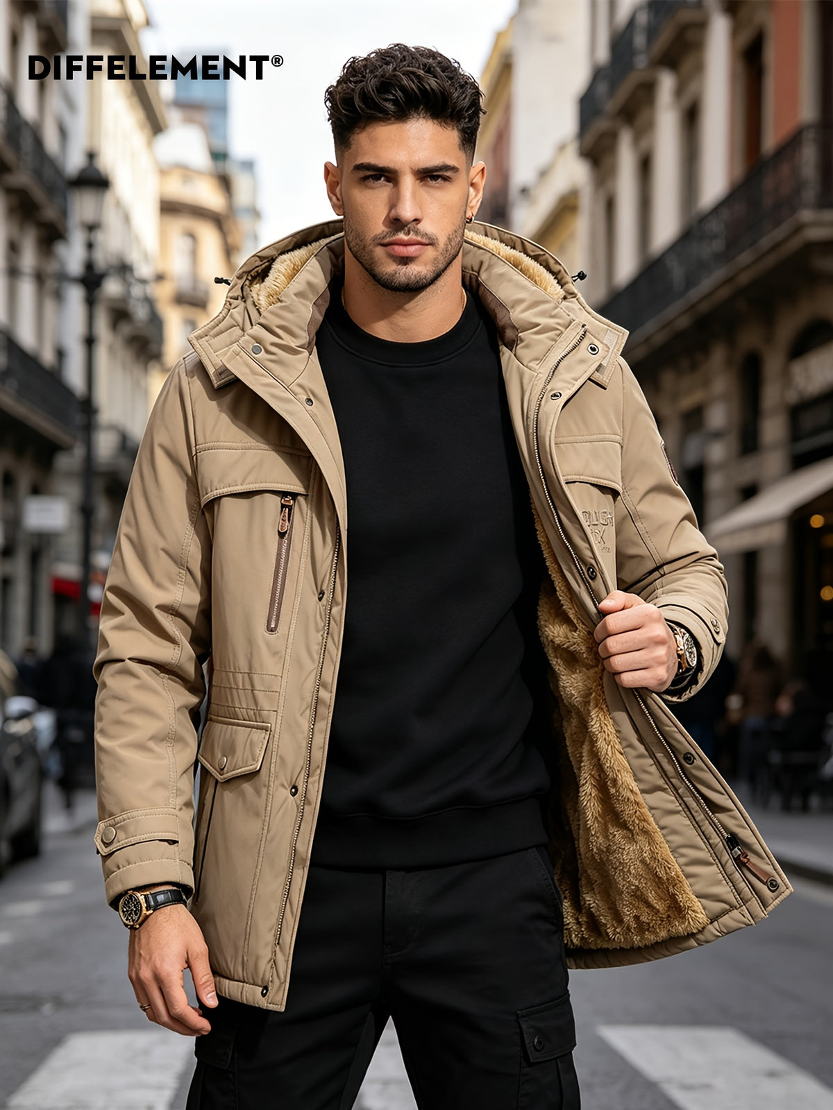 Parka matelassée pour homme, coupe-vent, à capuche