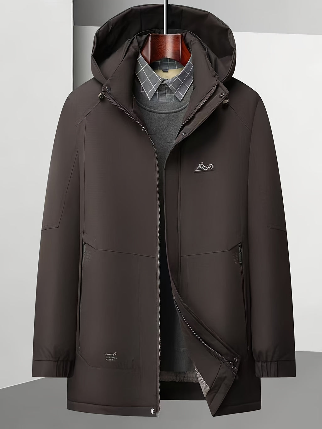 Manteau long pour homme, à capuche, café