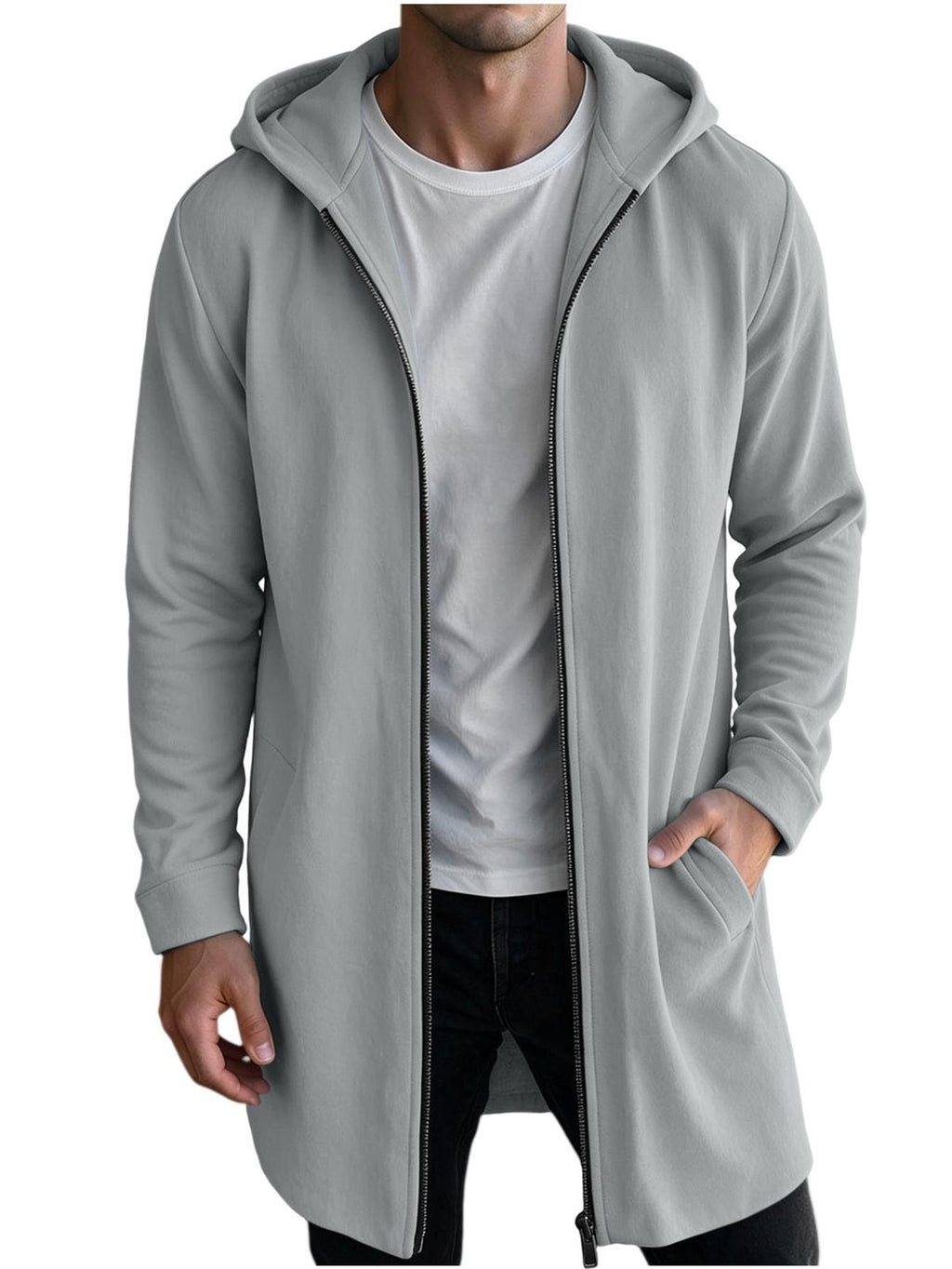 Veste long pour homme, à capuche, kaki
