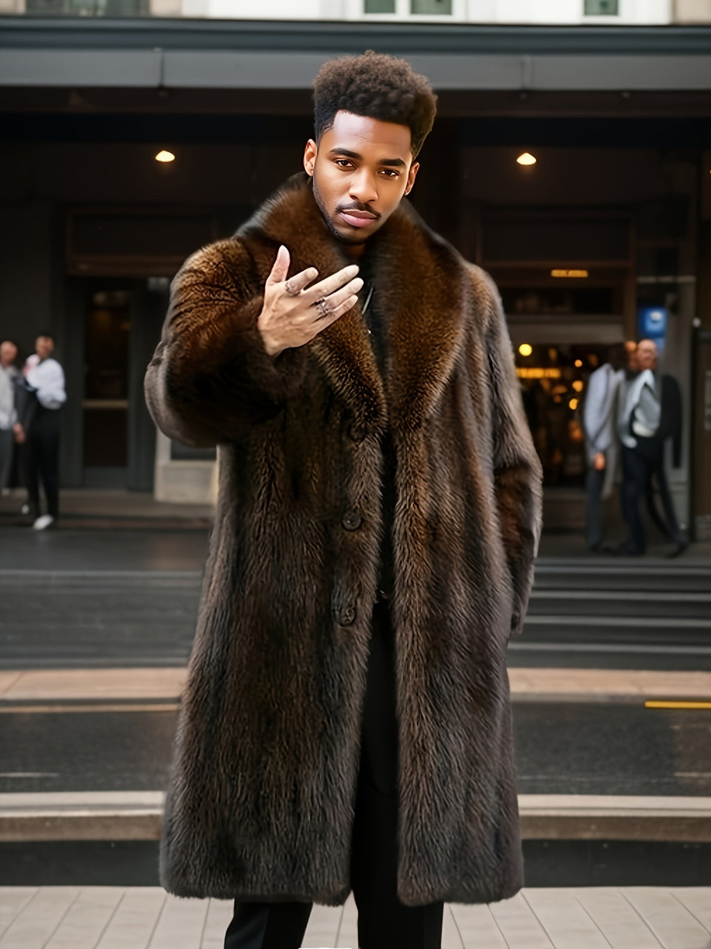 Manteau en fausse fourrure mi-long pour homme, à revers, mi-long
