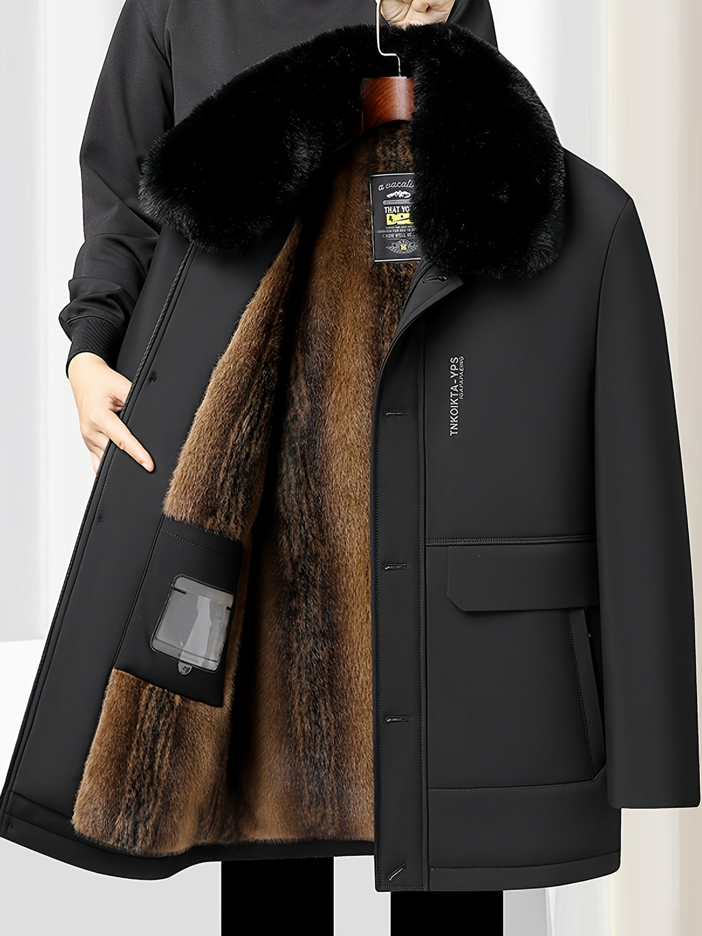 Parka en fausse fourrure pour homme, à capuche