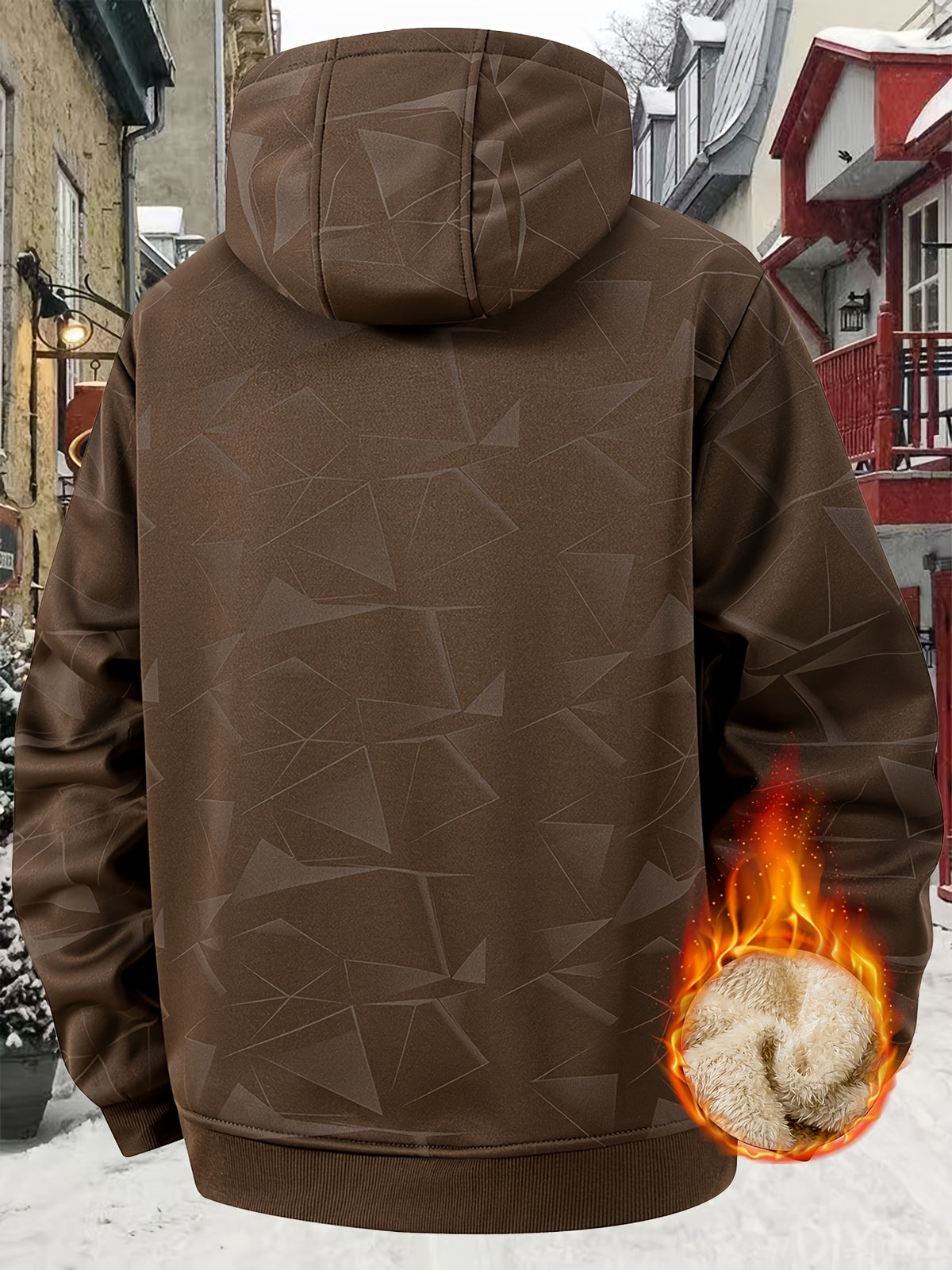 Manteau pour homme, polaire, à capuche, marron foncé