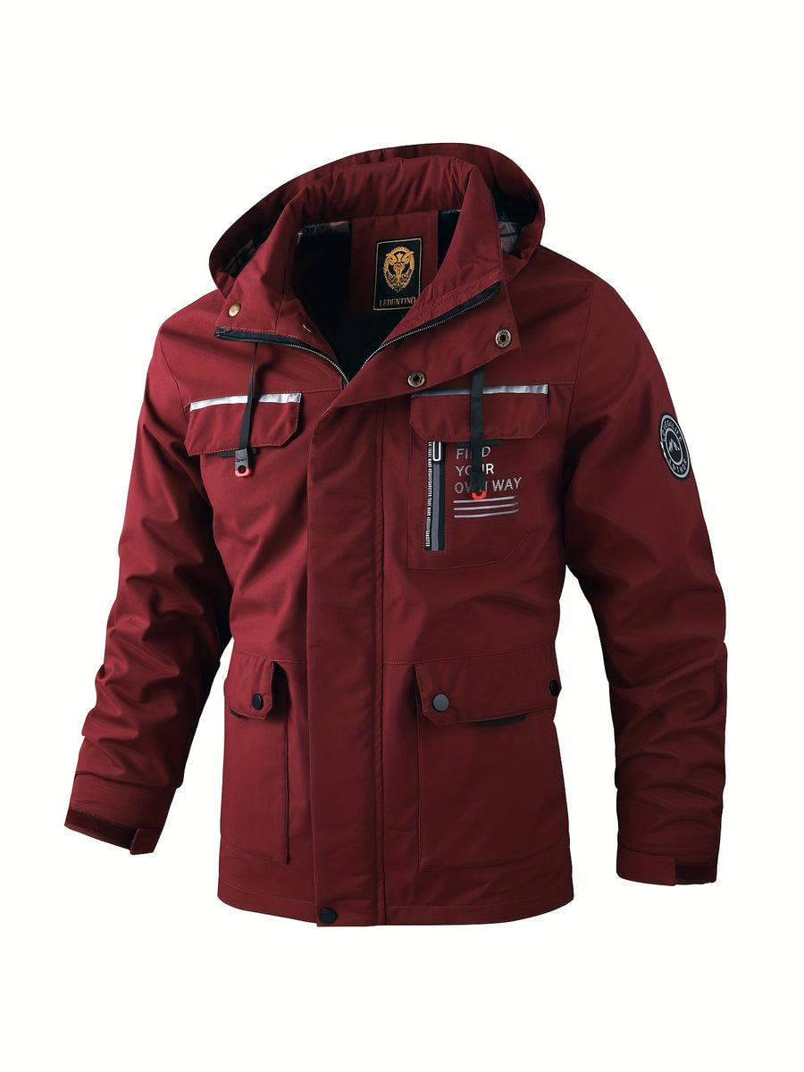 Veste, coupe-vent, à capuche, rouge brique, photo 11