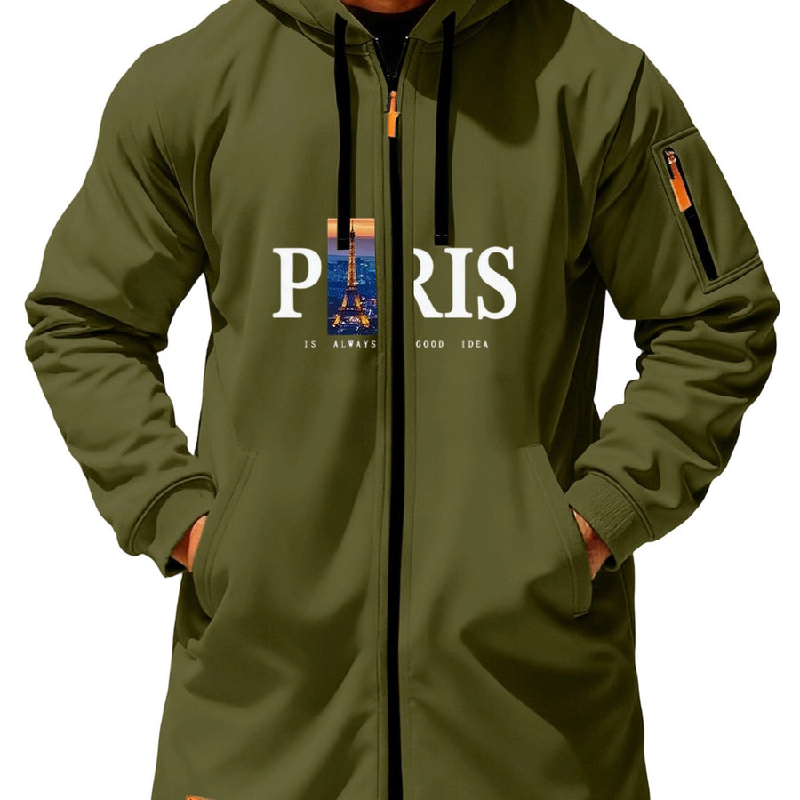 Trench, à capuche, noir, coloris armée verte