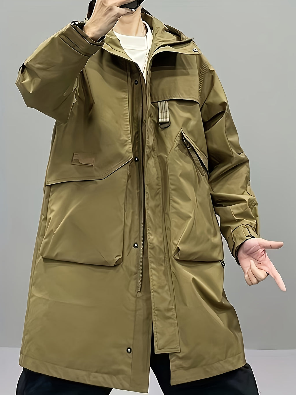 Trench long pour homme, à capuche