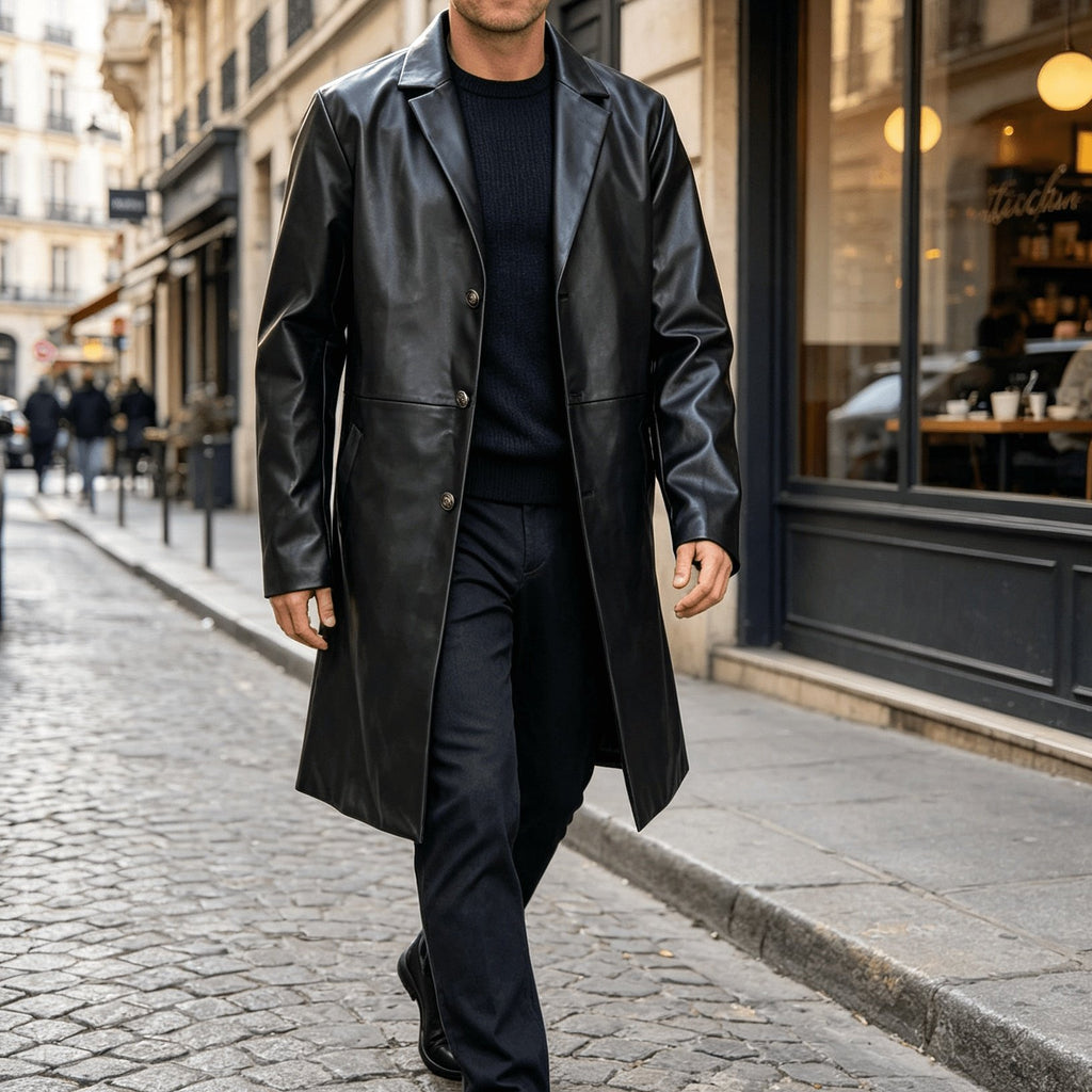 Trench long, à revers, long, coloris noir