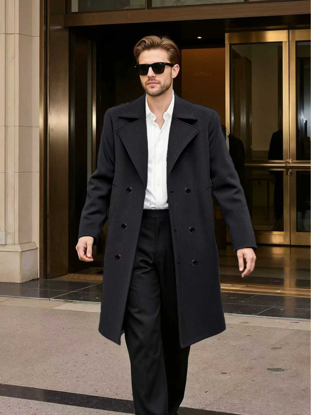 Manteau pour homme, à revers, noir