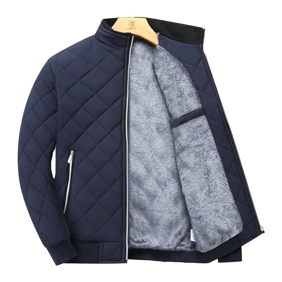Manteau matelassé, à col montant, gris, coloris bleu