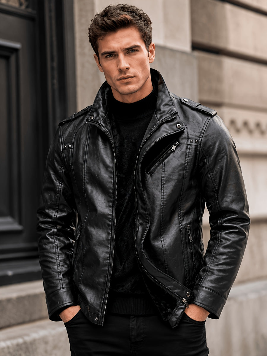 Veste en cuir PU longue, à col montant, détail du vêtement