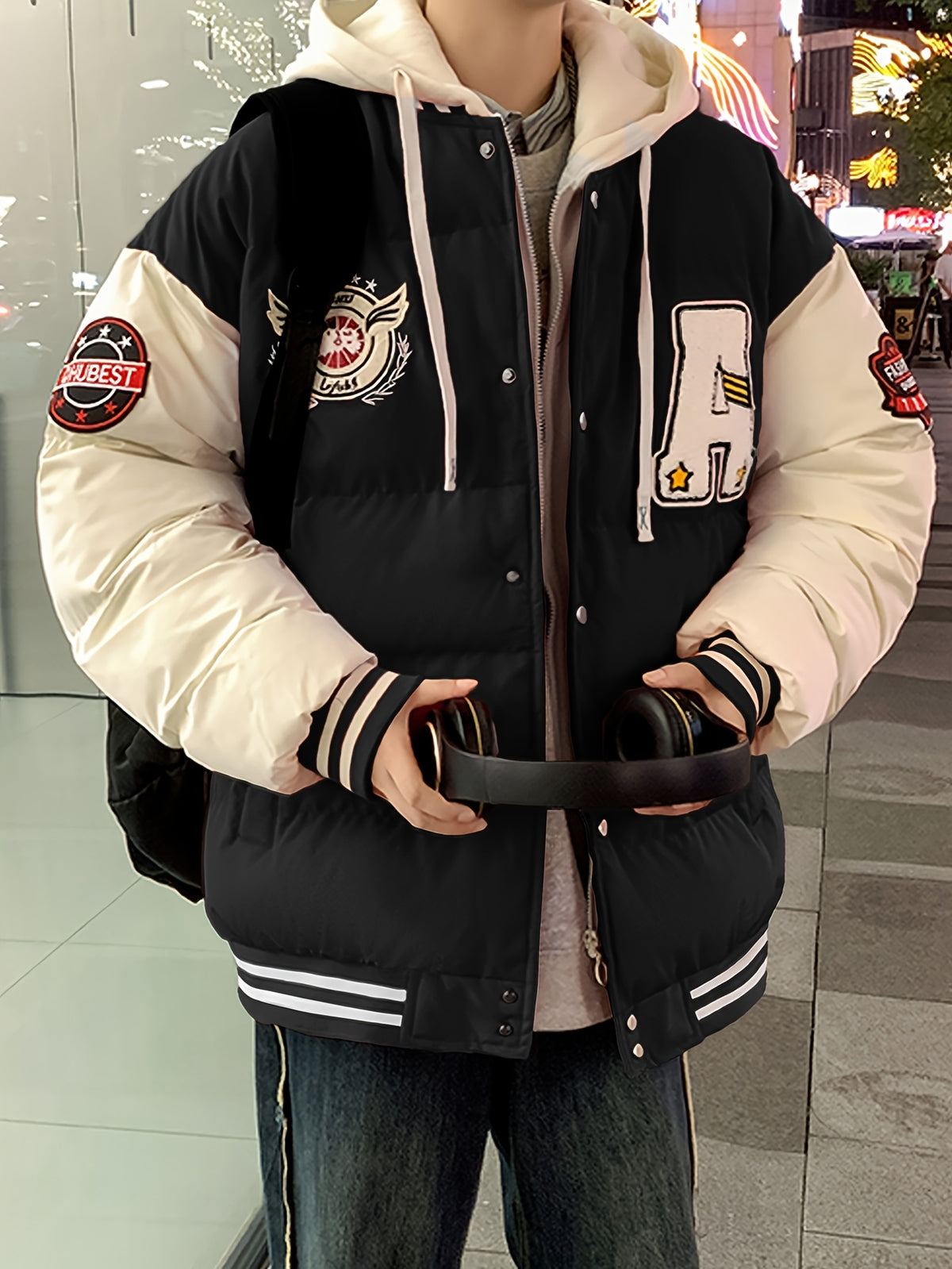 Veste courte à capuche hiver homme broderie complexe tendance marque épaissie costume pain chaud 5760L