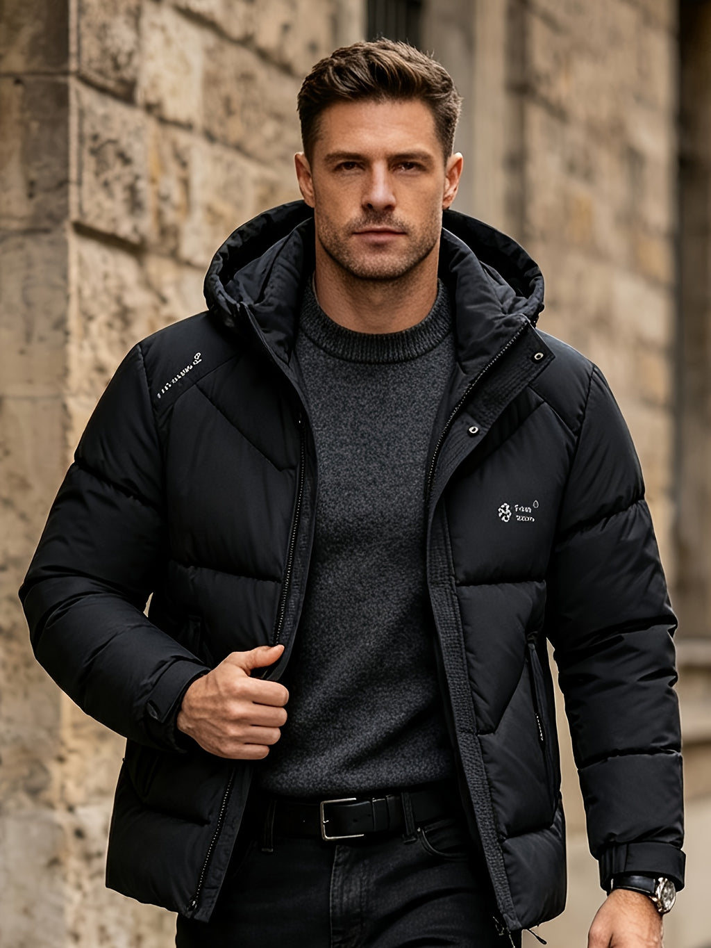 Veste matelassée pour homme, coupe-vent, à capuche, rouge brique