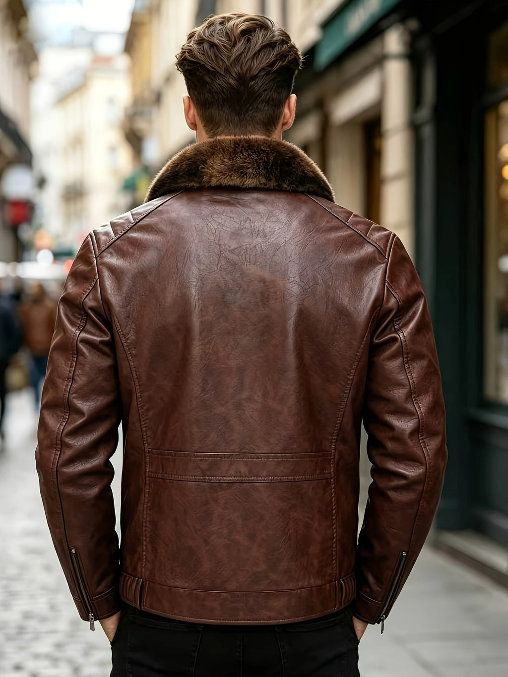 Veste en fausse fourrure, à revers, détail du vêtement