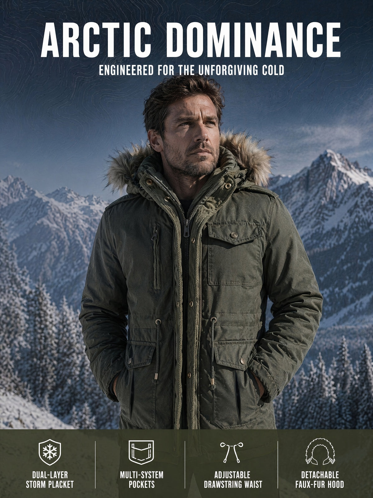 Veste pour homme, à capuche, kaki