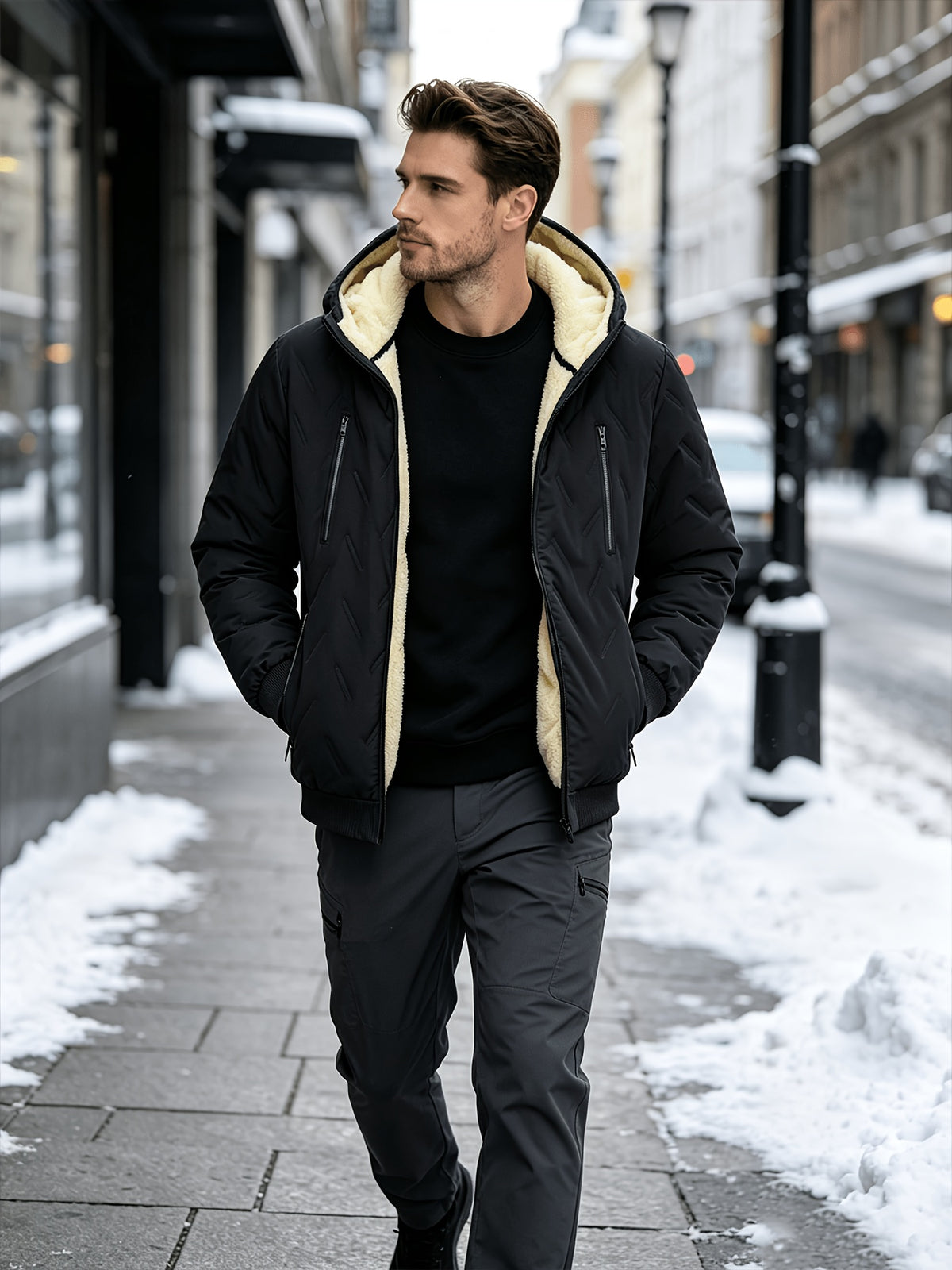 Veste matelassée pour homme, polaire, à capuche, gris