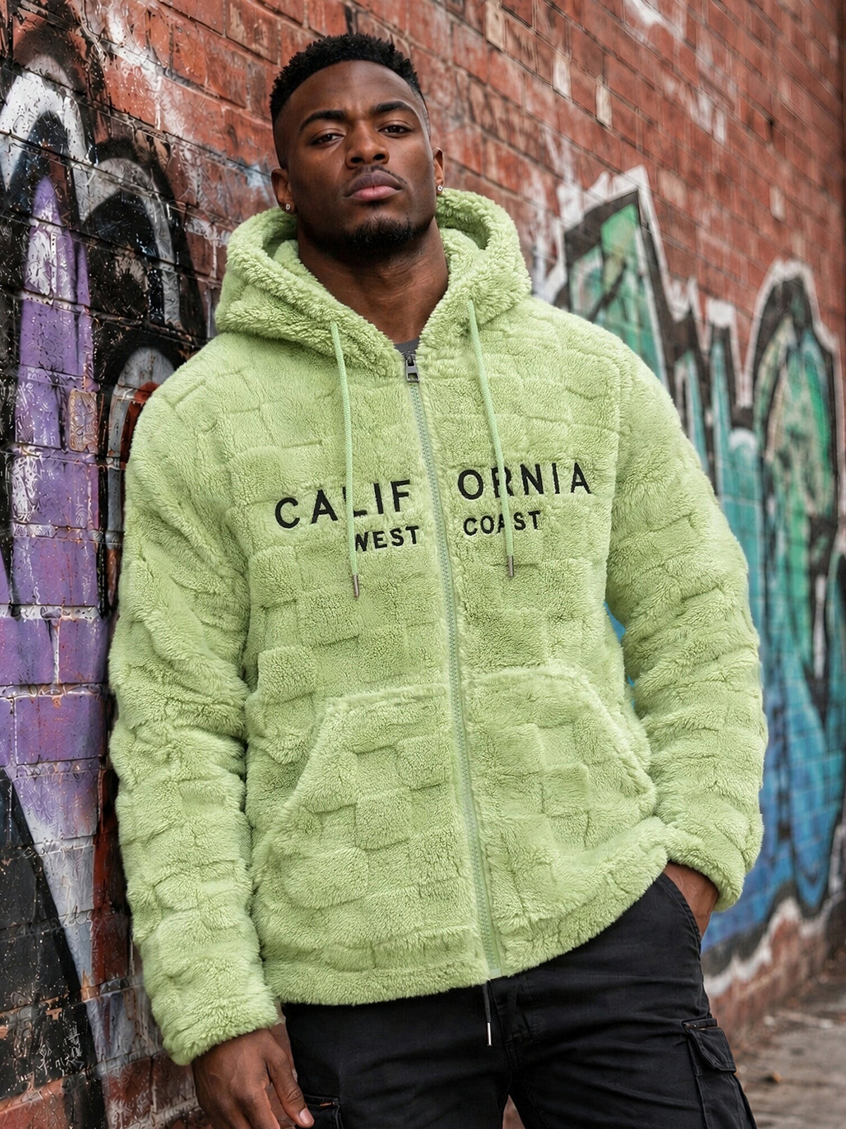 Veste matelassée pour homme, polaire, à capuche, vert clair