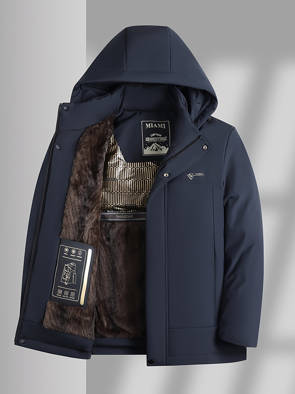 Veste en fausse fourrure long pour homme, coupe-vent, à capuche