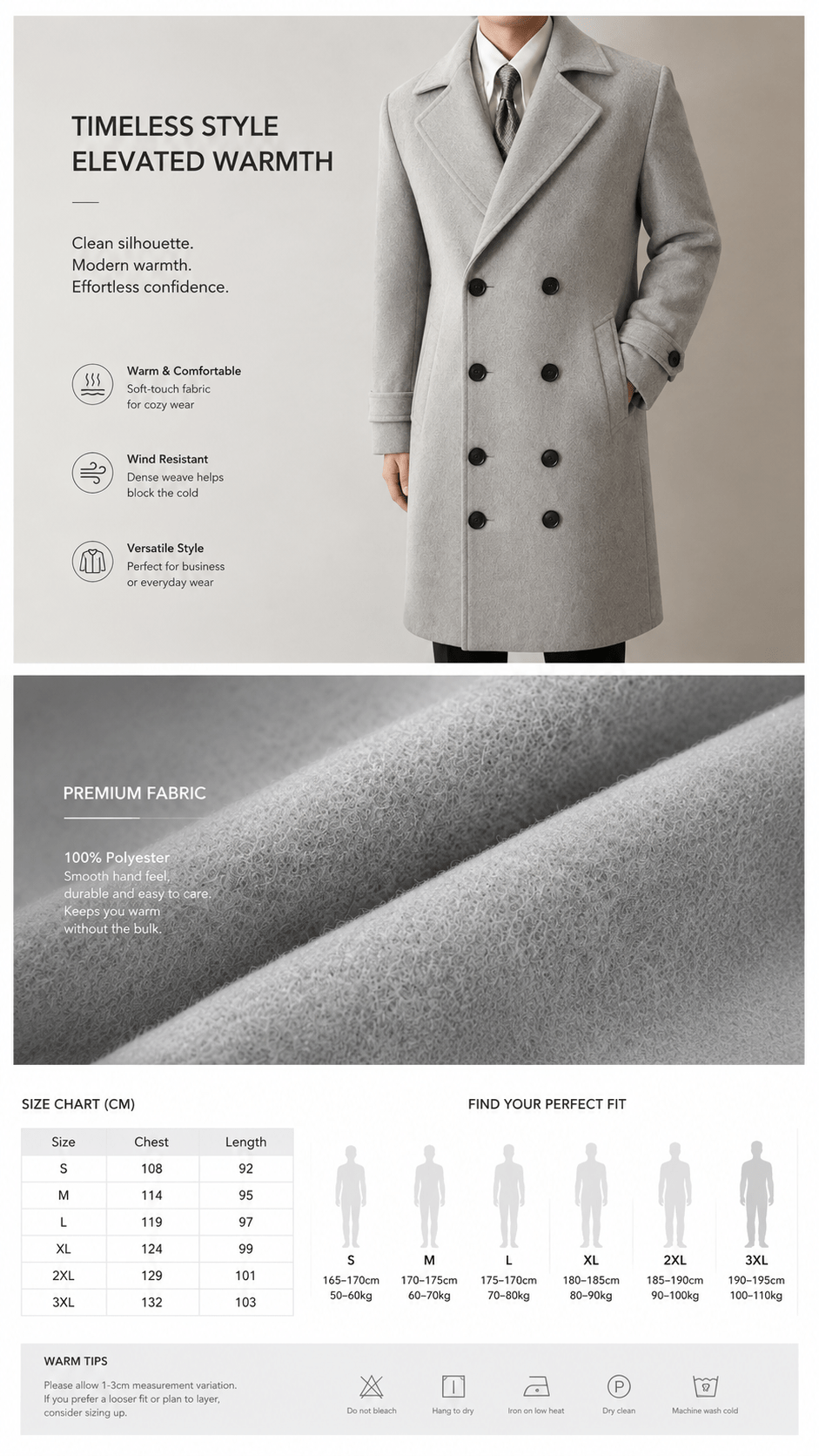 Manteau pour homme, à revers, bleu marine