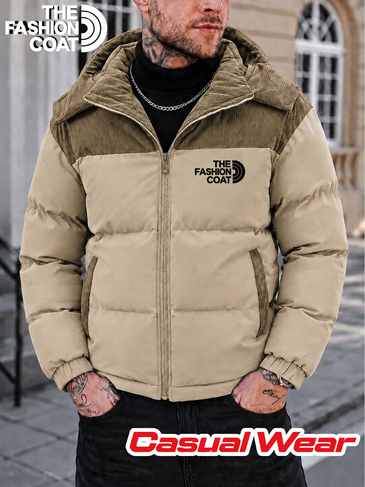Veste pour homme, coupe-vent, à capuche, kaki