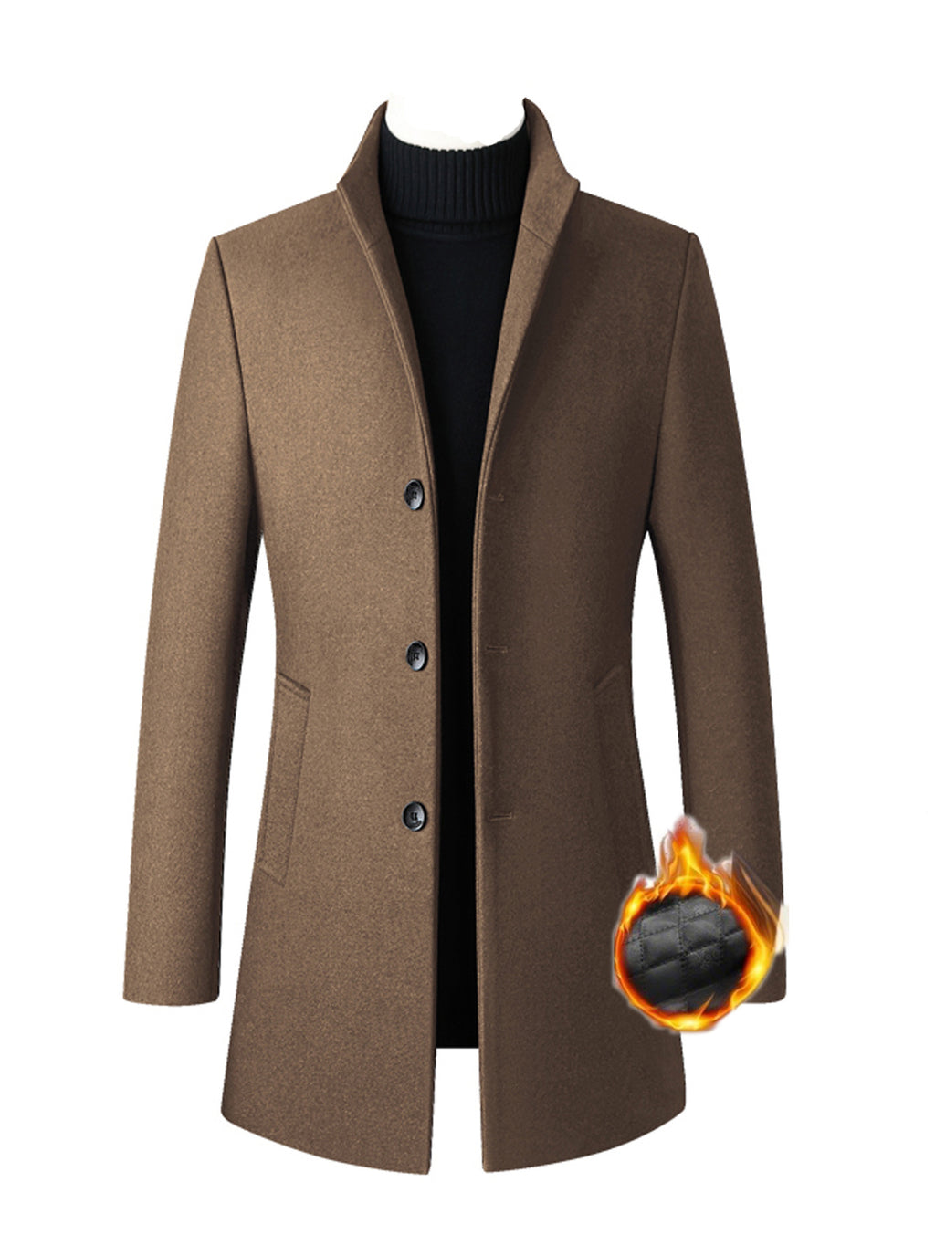 Manteau coupe-vent pour homme, 40 % laine, col montant