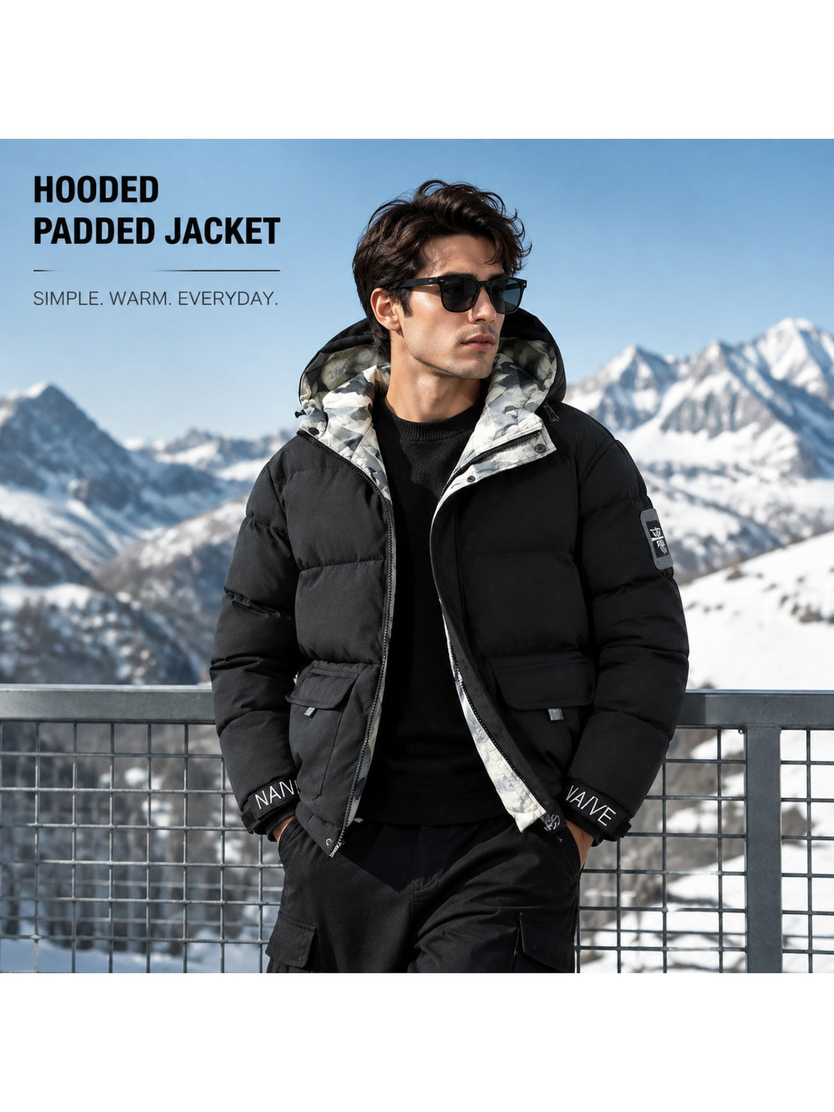 Veste matelassée pour homme, coupe-vent, à capuche, bleu brume