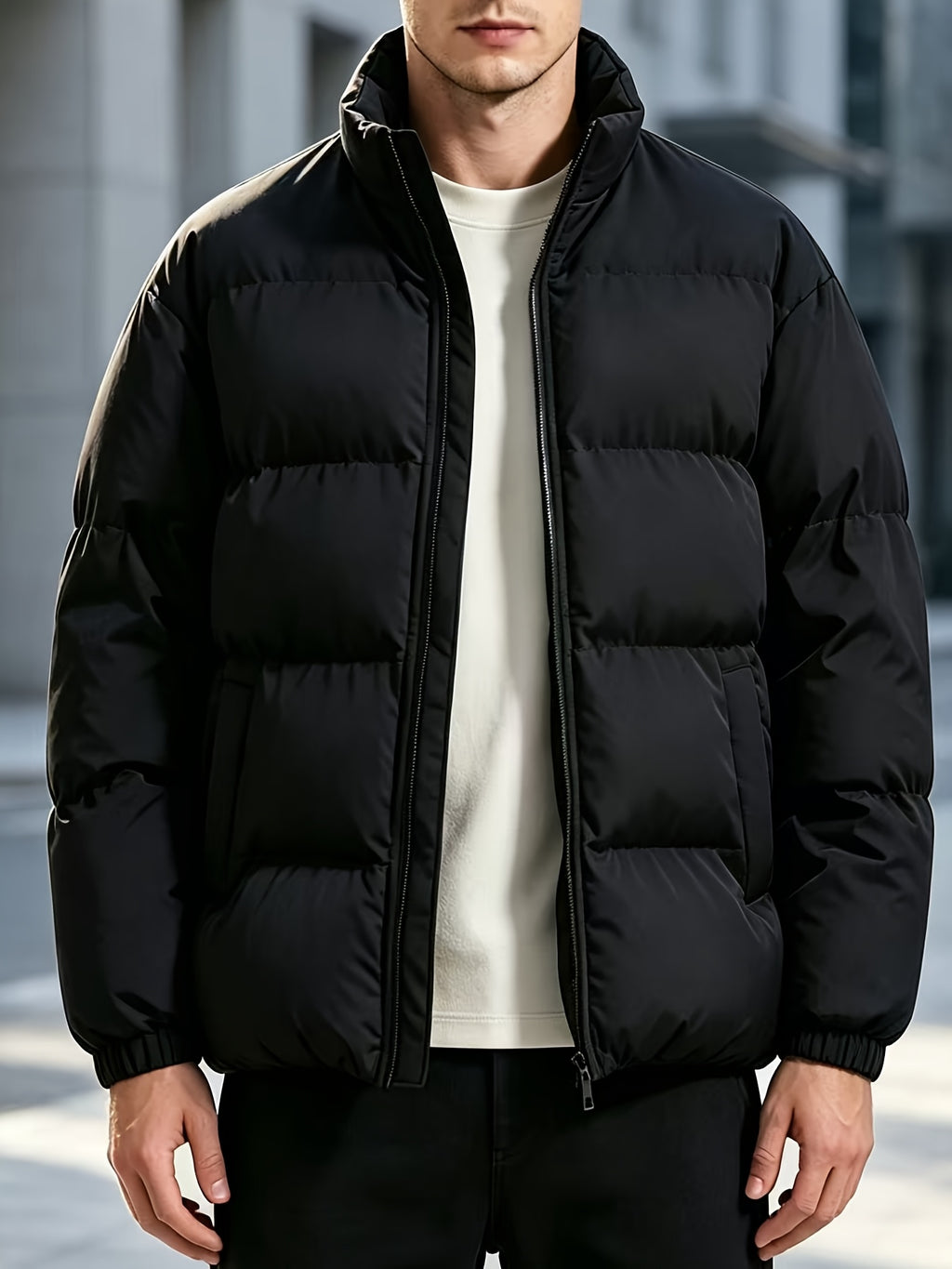 Veste pour homme, à col montant, noir