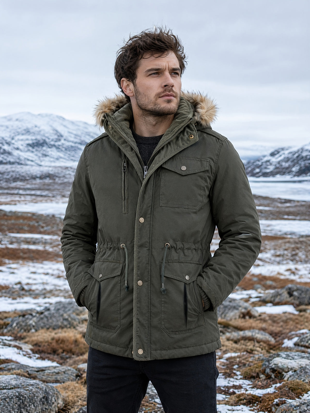 Parka mi-long pour homme, à capuche