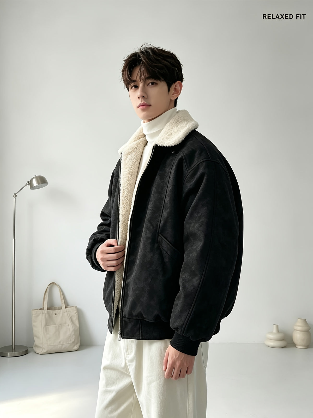 Veste matelassée pour homme, polaire, à revers