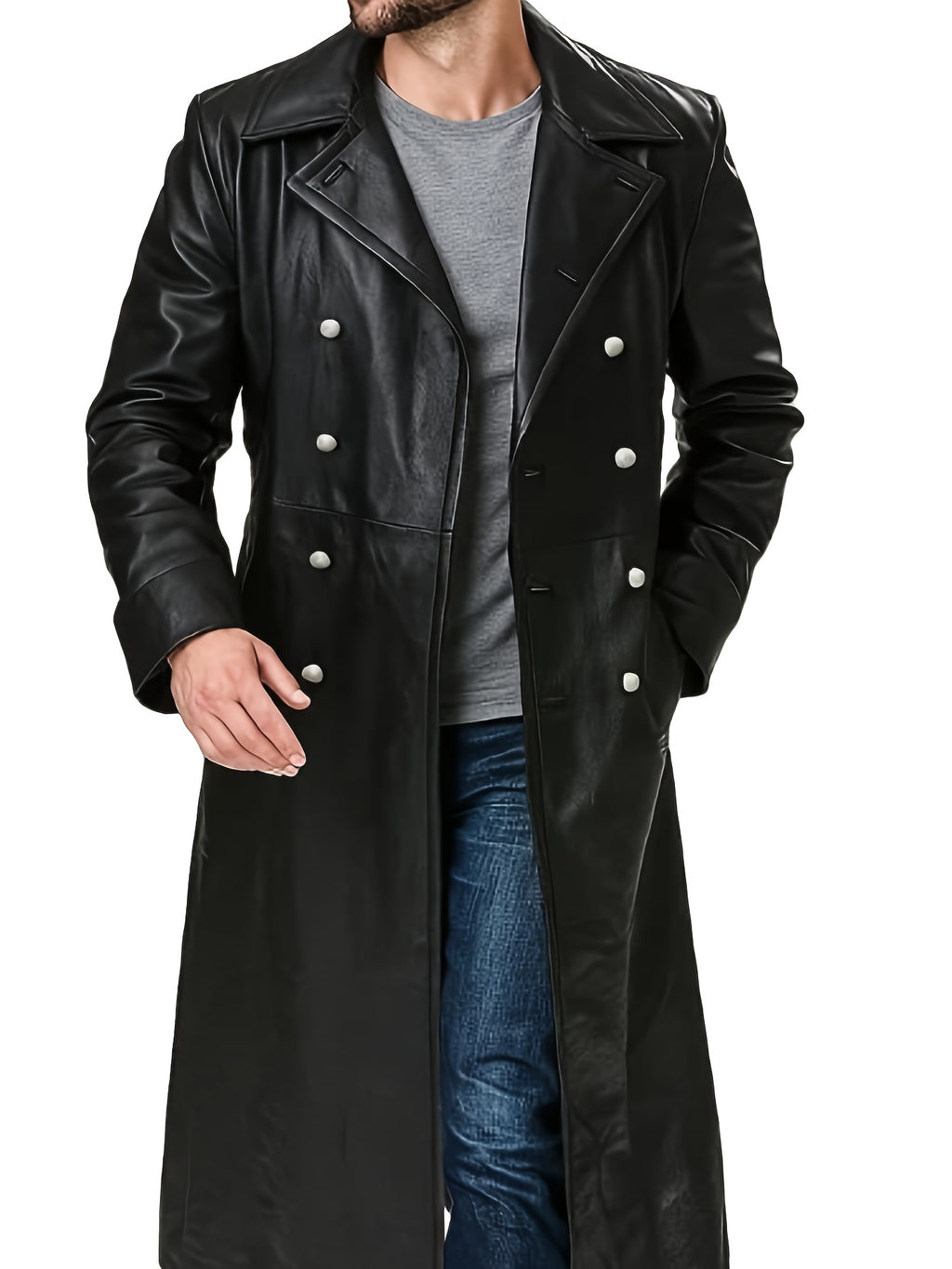 Parapluie Long pour Hommes - Manteau Chaud à Double Boutonnage pour Automne/Hiver avec Col Ajustable & Poches Latérales, Style Décontracté Urbain | Finition Brillante