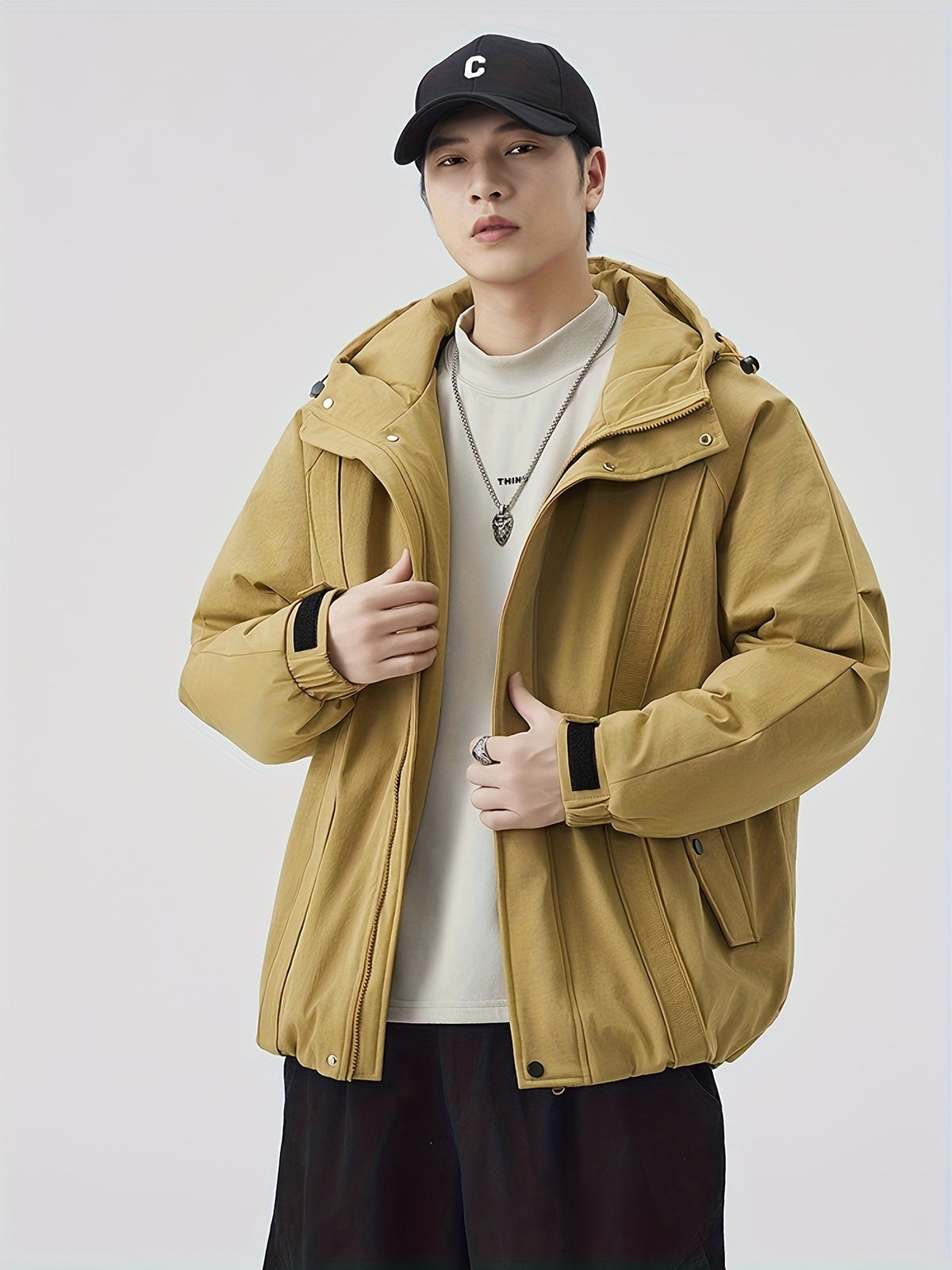 Manteau matelassé pour homme, à capuche, noir