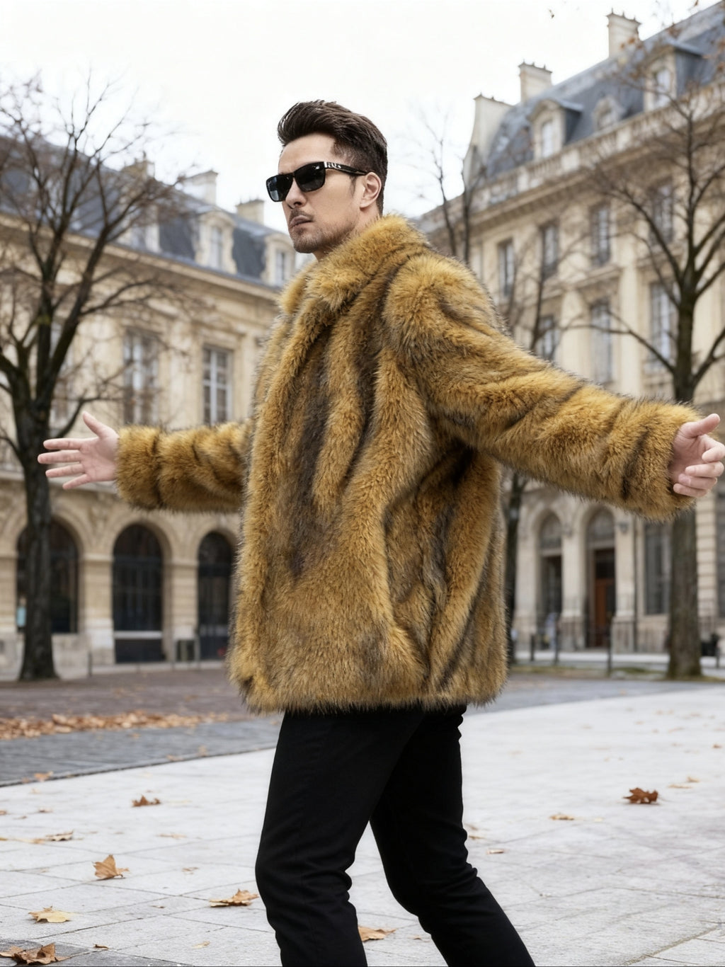 Manteau en fausse fourrure pour homme, à revers