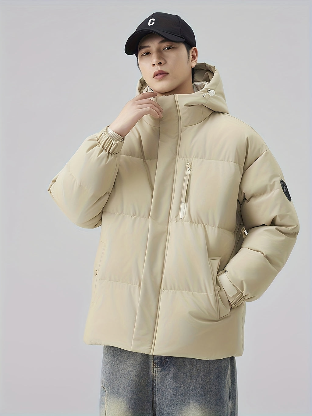 Manteau matelassé pour homme, à capuche, épi de blé jaune
