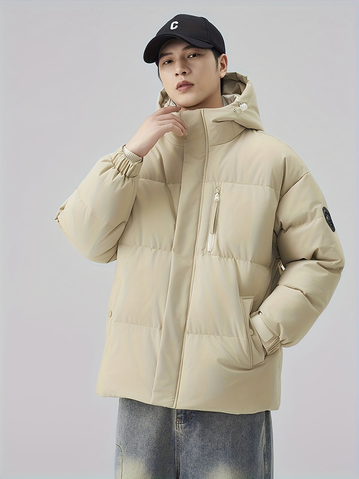 Manteau matelassé pour homme, à capuche, épi de blé jaune