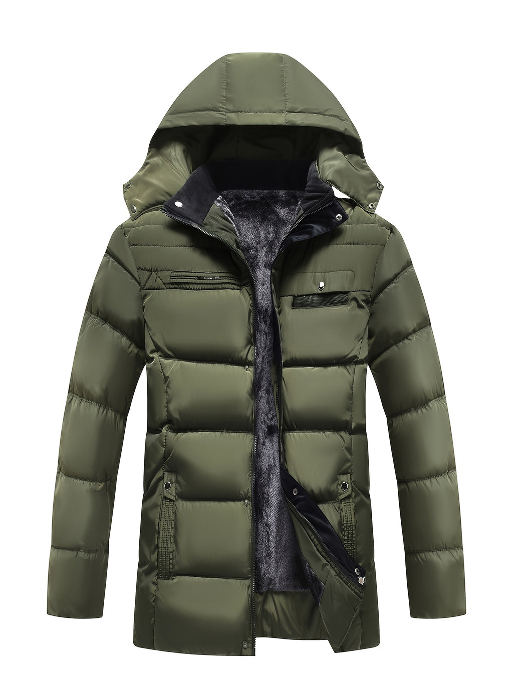 Parka matelassée pour homme, coupe-vent, à capuche, vert militaire