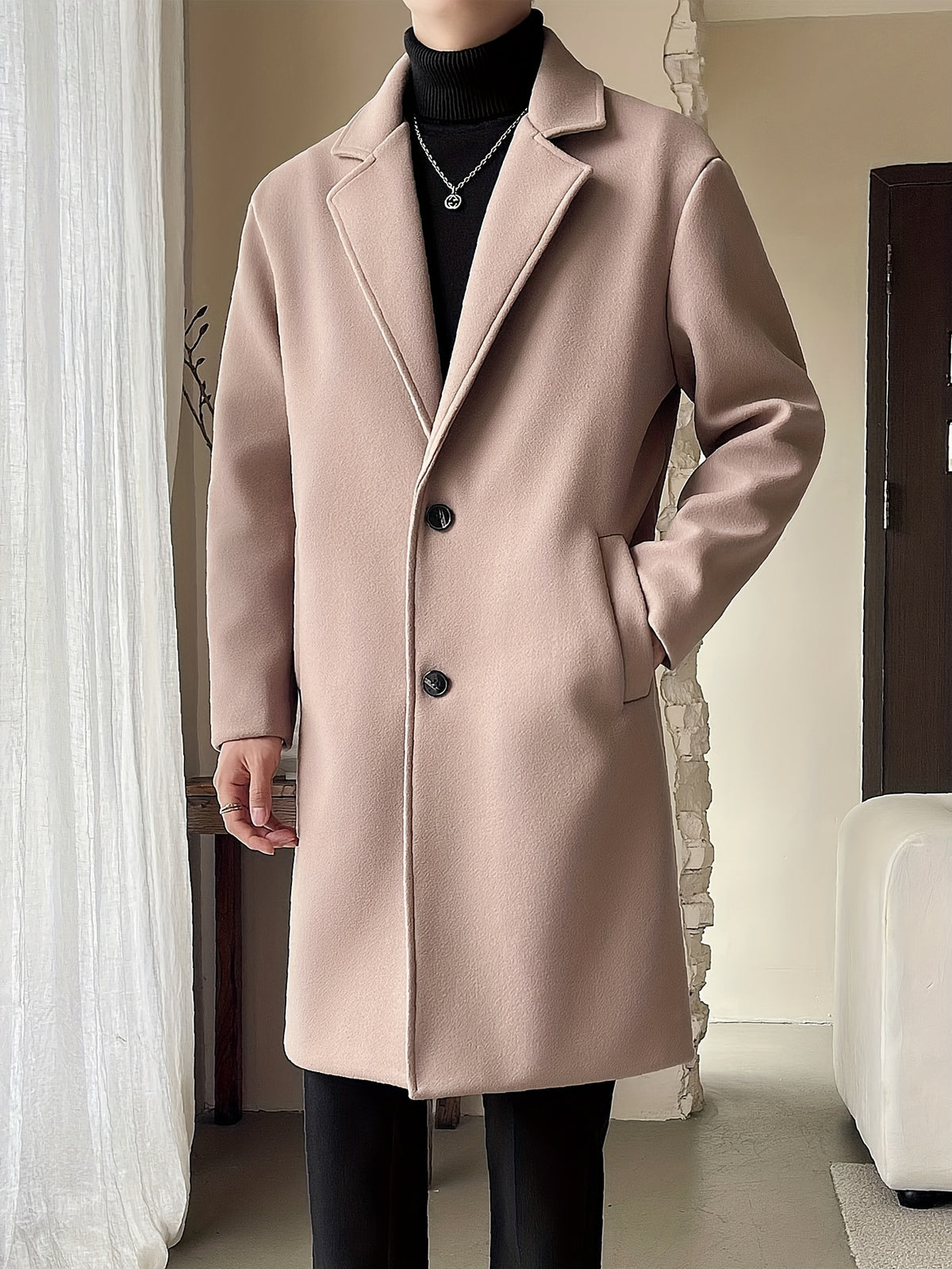 Trench mi-long pour homme, à revers, café