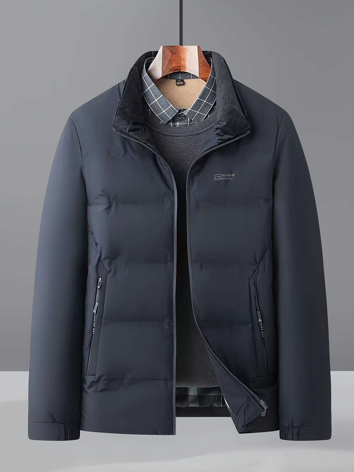 Veste pour homme, à col montant, bleu marine
