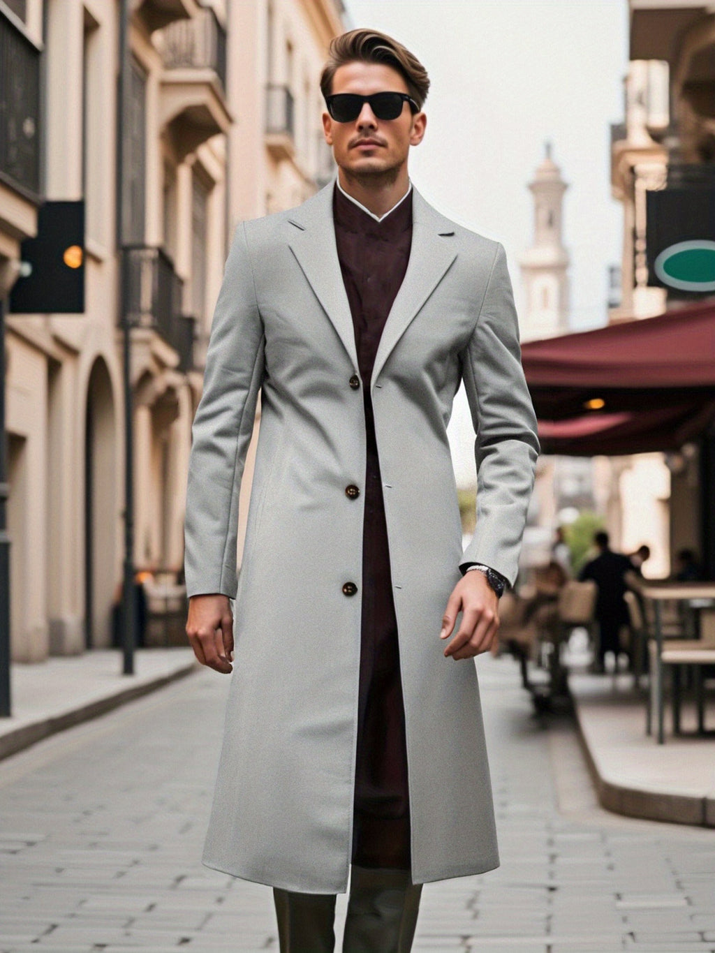 Trench long pour homme, à revers